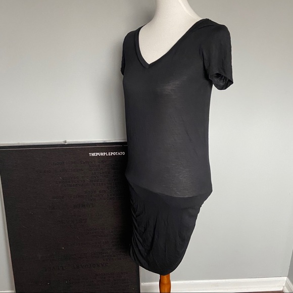 Prana Black Short Sleeve V-Neck Ruched Dress - Picture 4 of 6